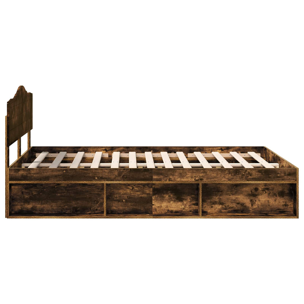 Bettrahmen Geräucherte Eiche 140 x 190 cm Massives Kiefernholz