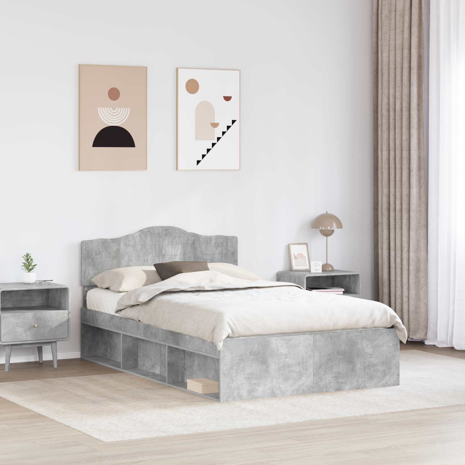 Bettrahmen Beton Grau 135 x 190 cm Massives Kiefernholz