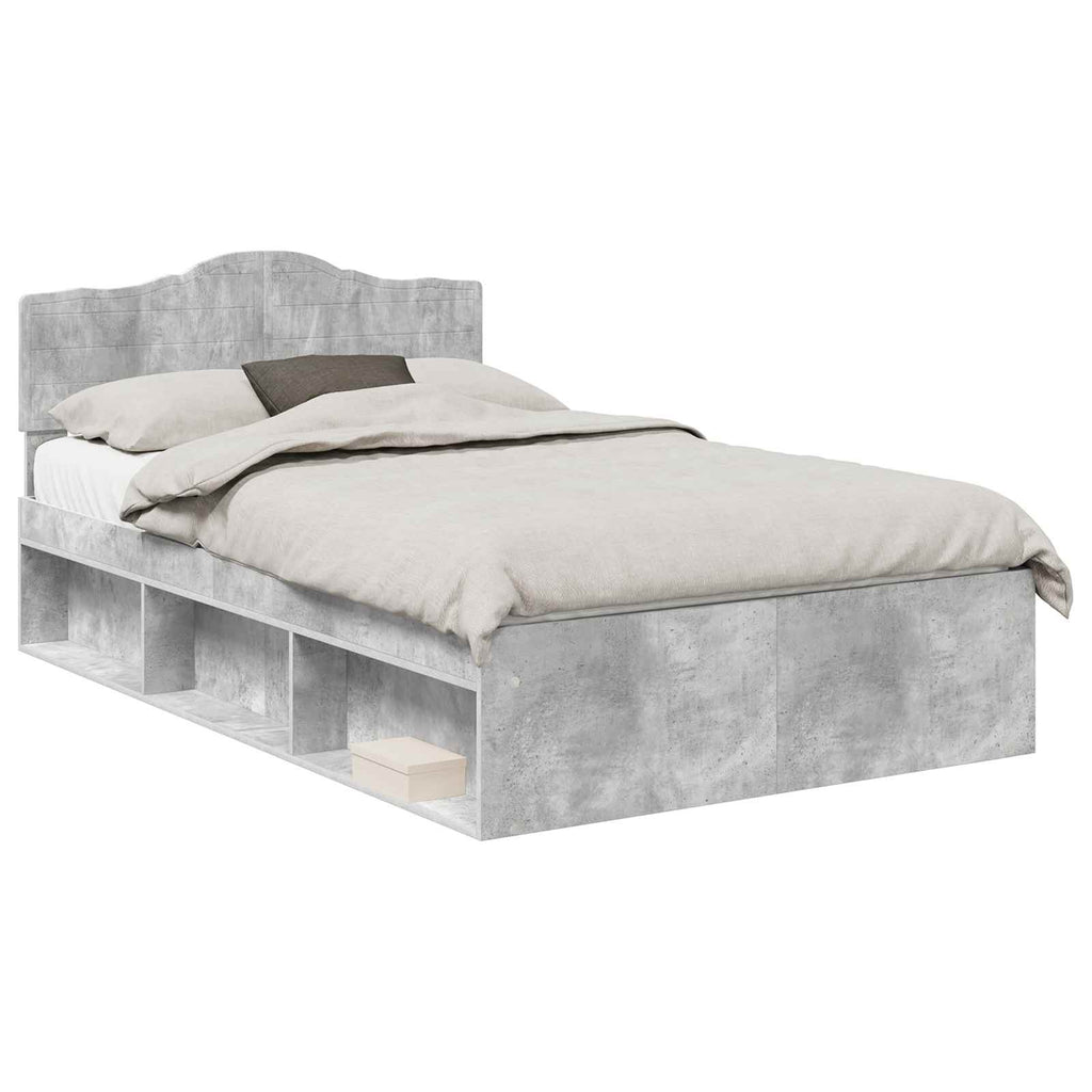 Bettrahmen Beton Grau 135 x 190 cm Massives Kiefernholz