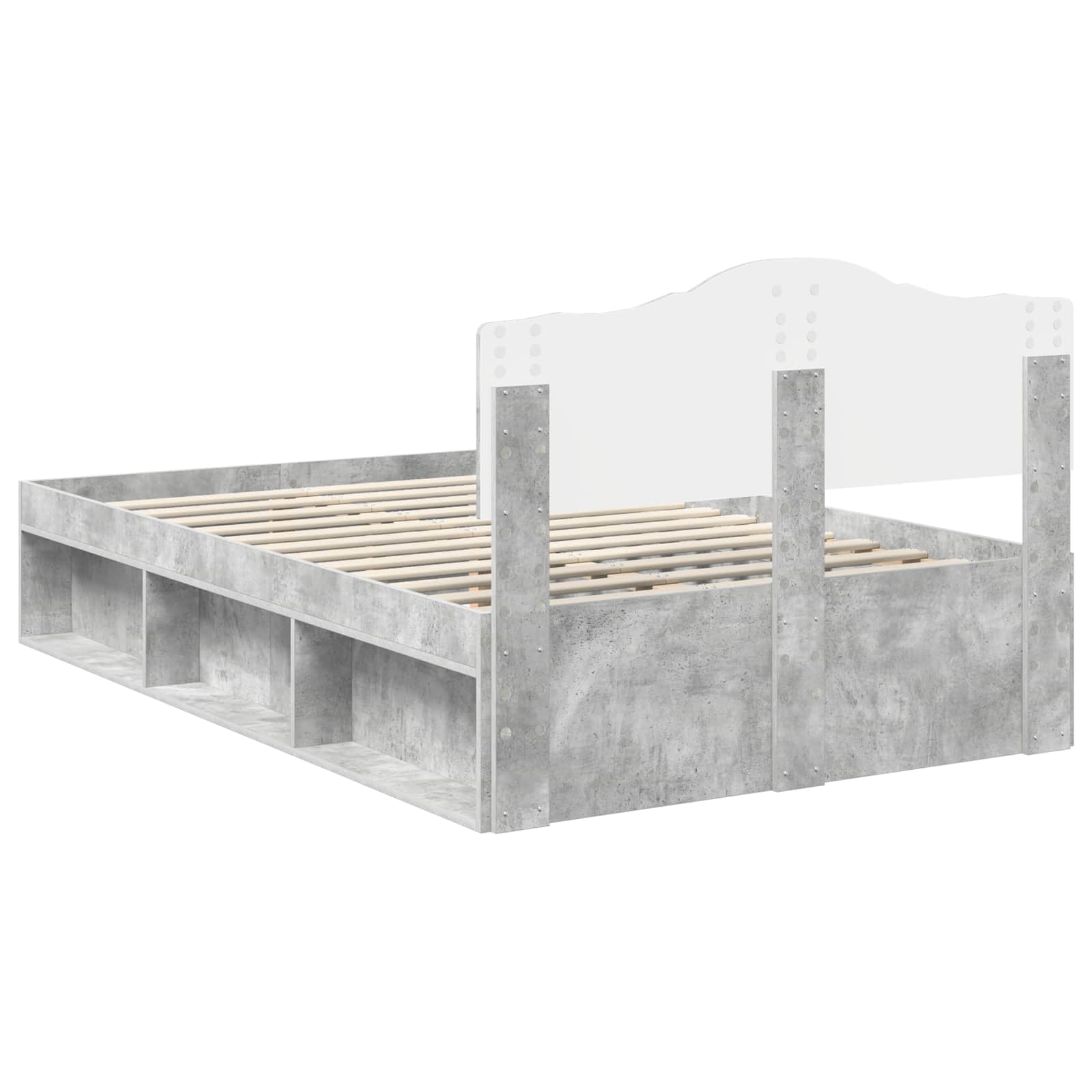 Bettrahmen Beton Grau 135 x 190 cm Massives Kiefernholz
