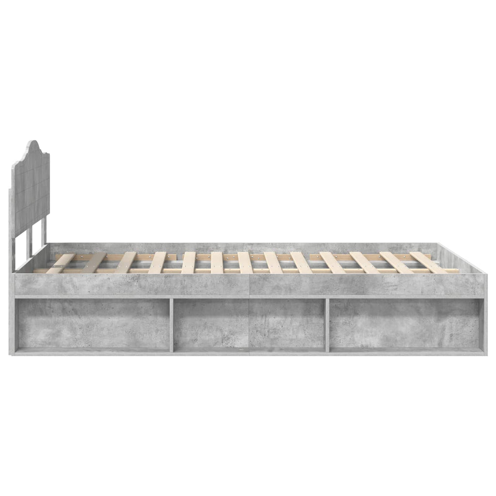 Bettrahmen Beton Grau 135 x 190 cm Massives Kiefernholz