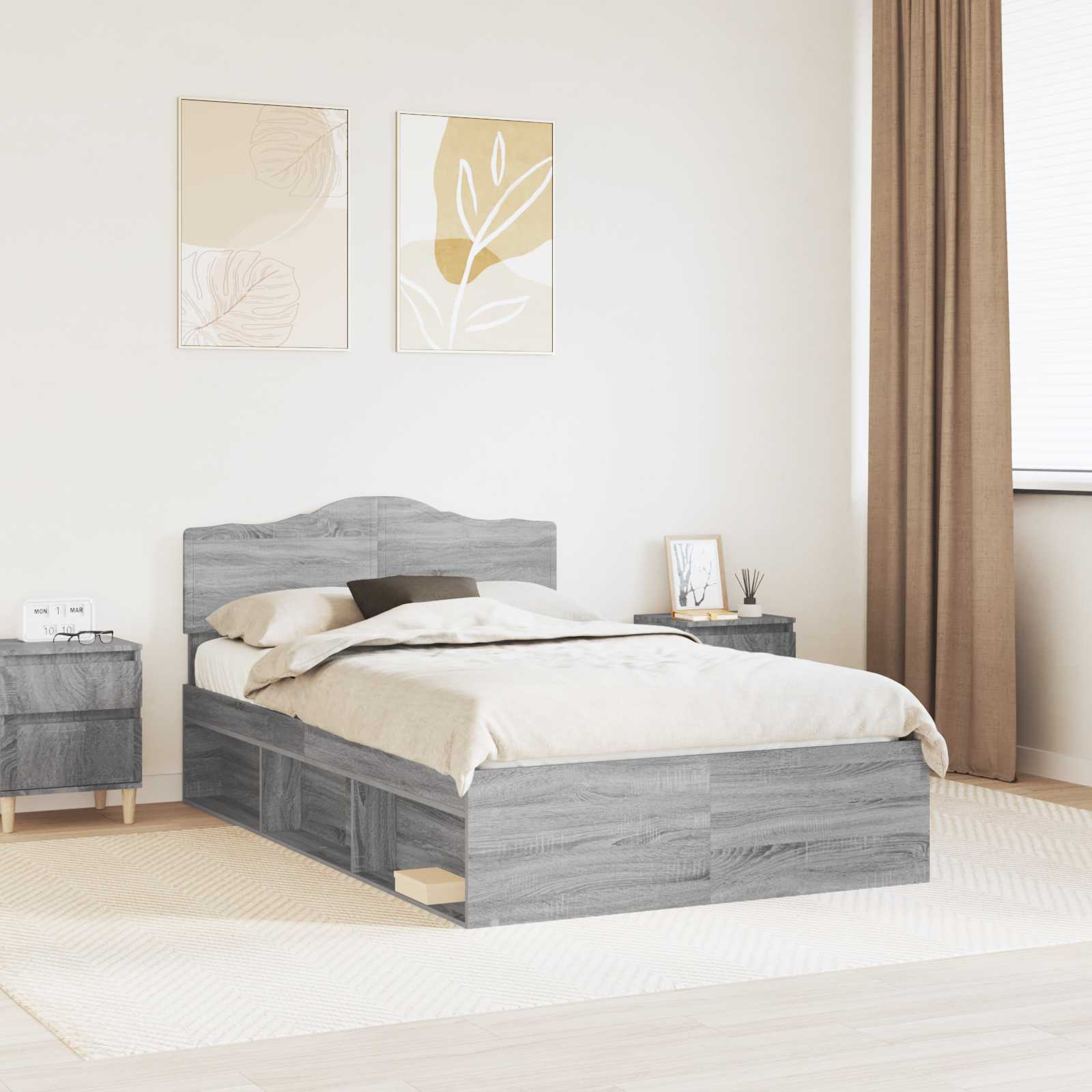 Bettrahmen Graues Sonoma 135 x 190 cm Massives Kiefernholz