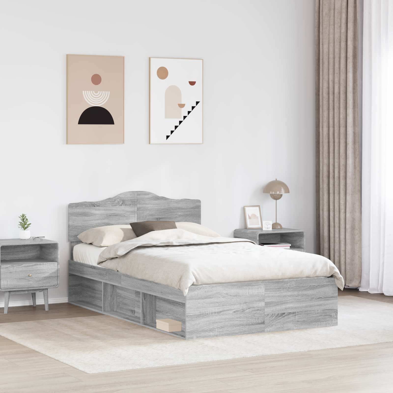 Bettrahmen Graues Sonoma 135 x 190 cm Massives Kiefernholz