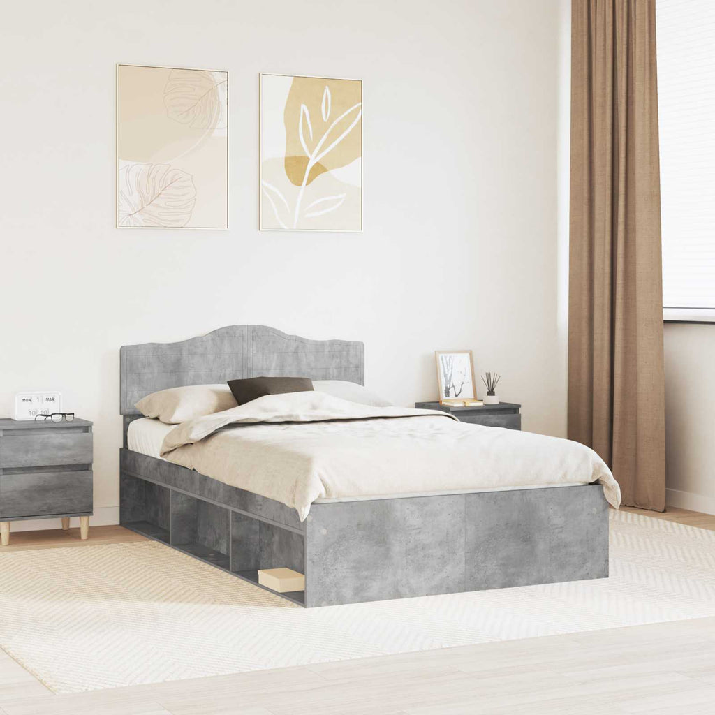 Bettrahmen mit Kopfteil Beton 120 x 190 cm Massives Kiefernholz