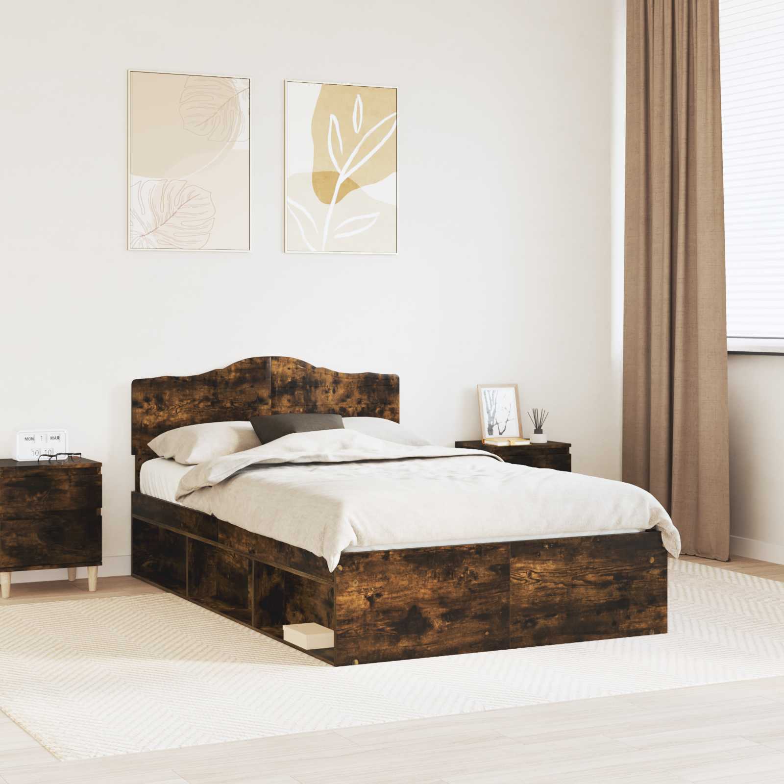 Bettrahmen Geräucherte Eiche 120 x 190 cm Massives Kiefernholz