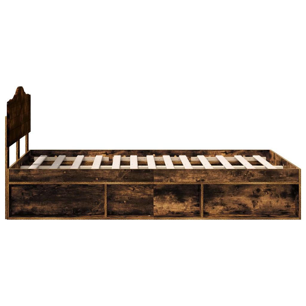 Bettrahmen Geräucherte Eiche 120 x 190 cm Massives Kiefernholz