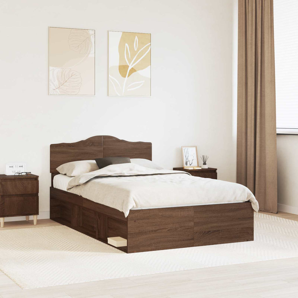 Bettrahmen Braun Eichen-Optik 120 x 190 cm Massives Kiefernholz