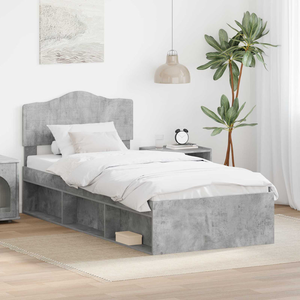 Bettrahmen Beton Grau 100 x 200 cm Massives Kiefernholz