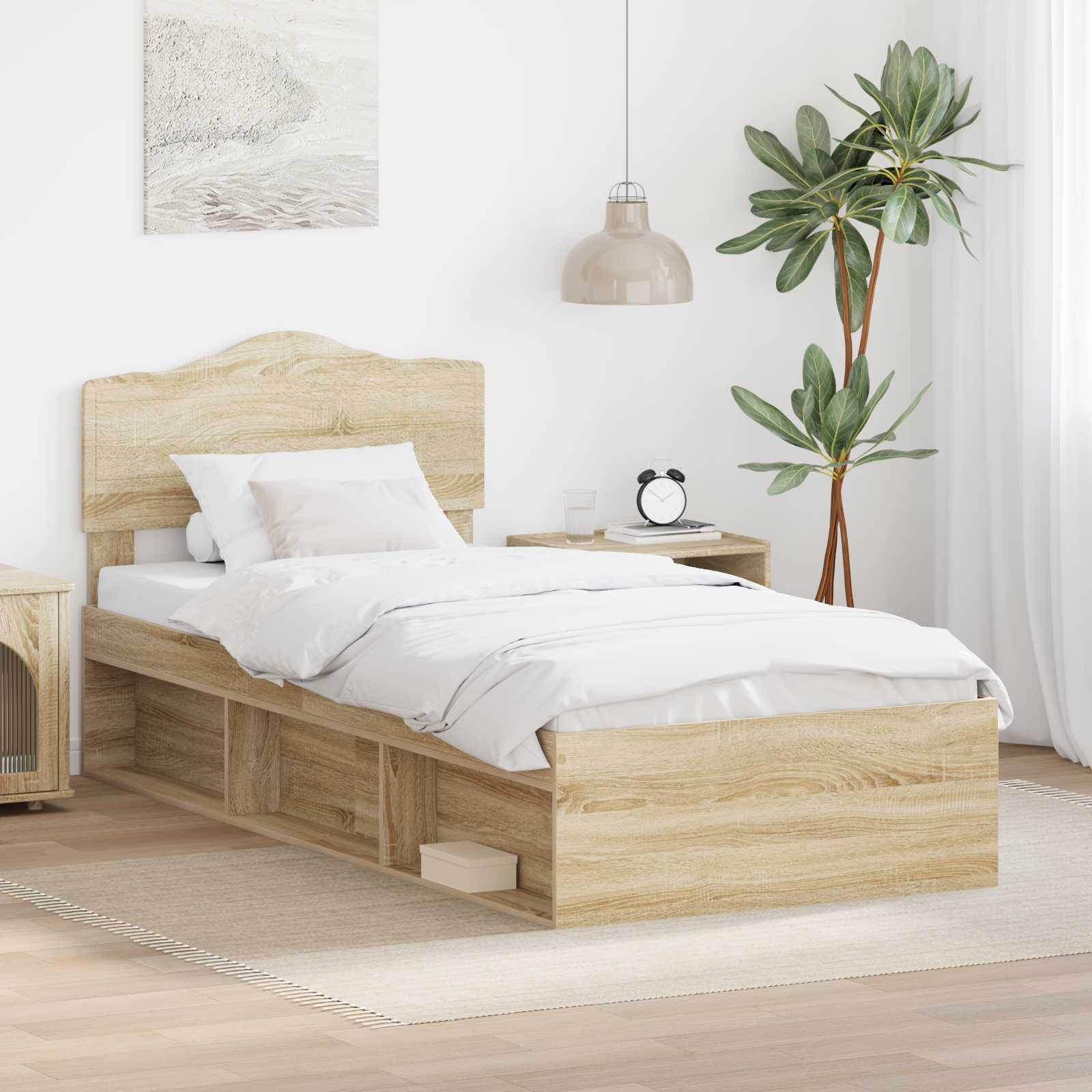 Bettrahmen Sonoma-Eiche 90 x 200 cm Massives Kiefernholz