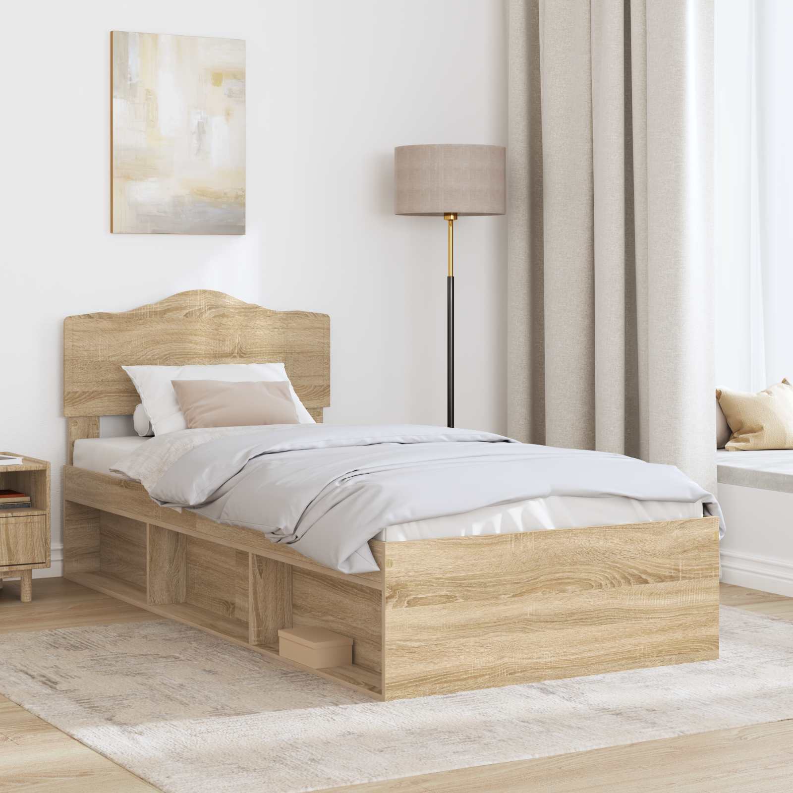 Bettrahmen Sonoma-Eiche 90 x 200 cm Massives Kiefernholz
