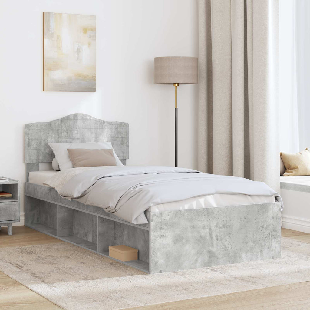 Bettrahmen mit Kopfteil Beton 90 x 200 cm Massives Kiefernholz