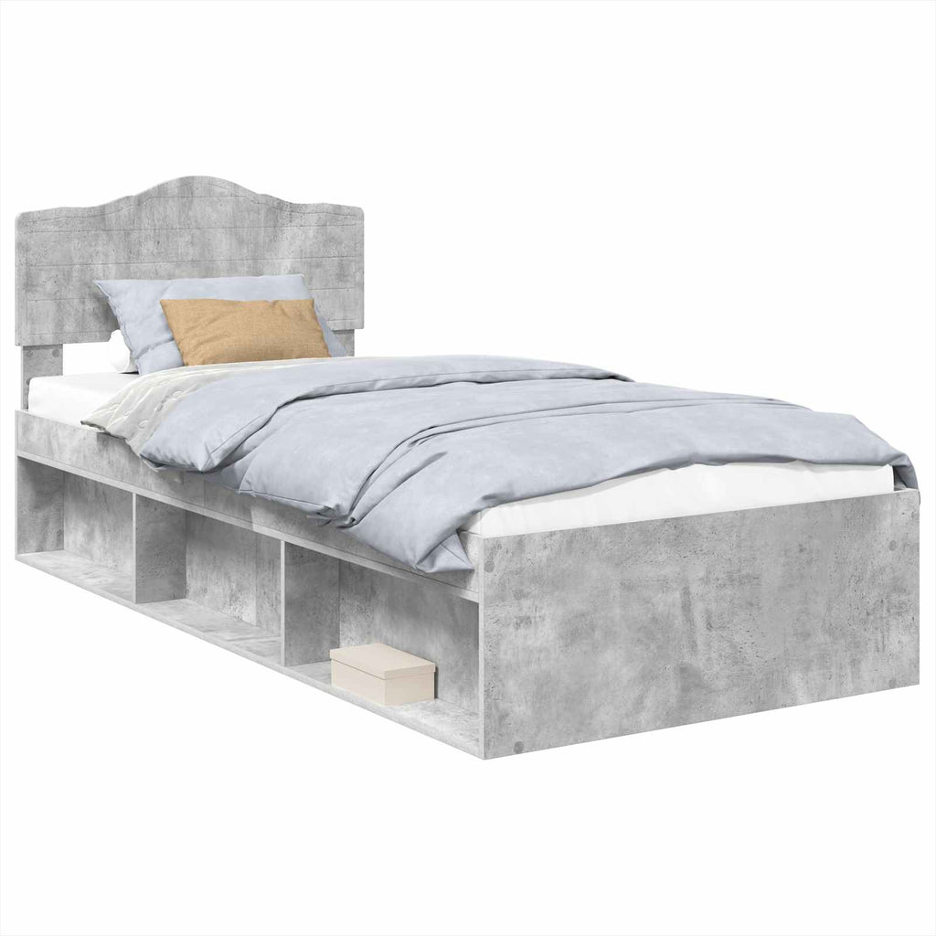 Bettrahmen mit Kopfteil Beton 90 x 200 cm Massives Kiefernholz