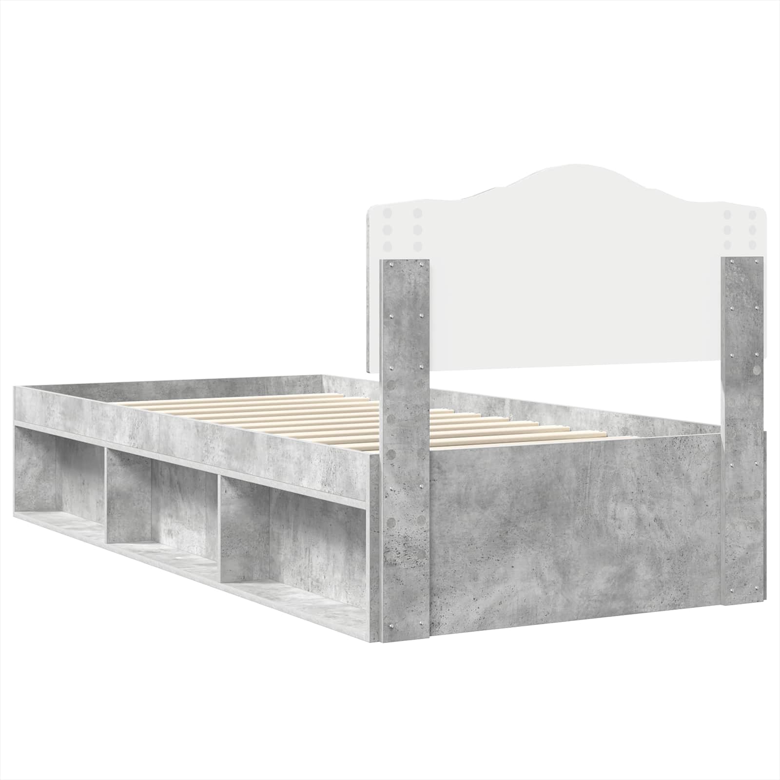 Bettrahmen mit Kopfteil Beton 90 x 200 cm Massives Kiefernholz