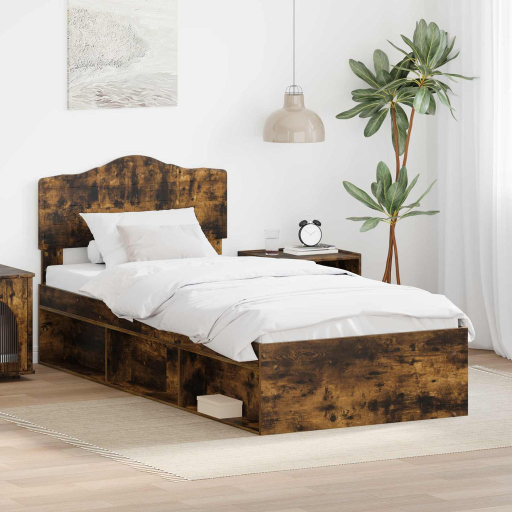 Bettrahmen Geräucherte Eiche 90 x 200 cm Massives Kiefernholz
