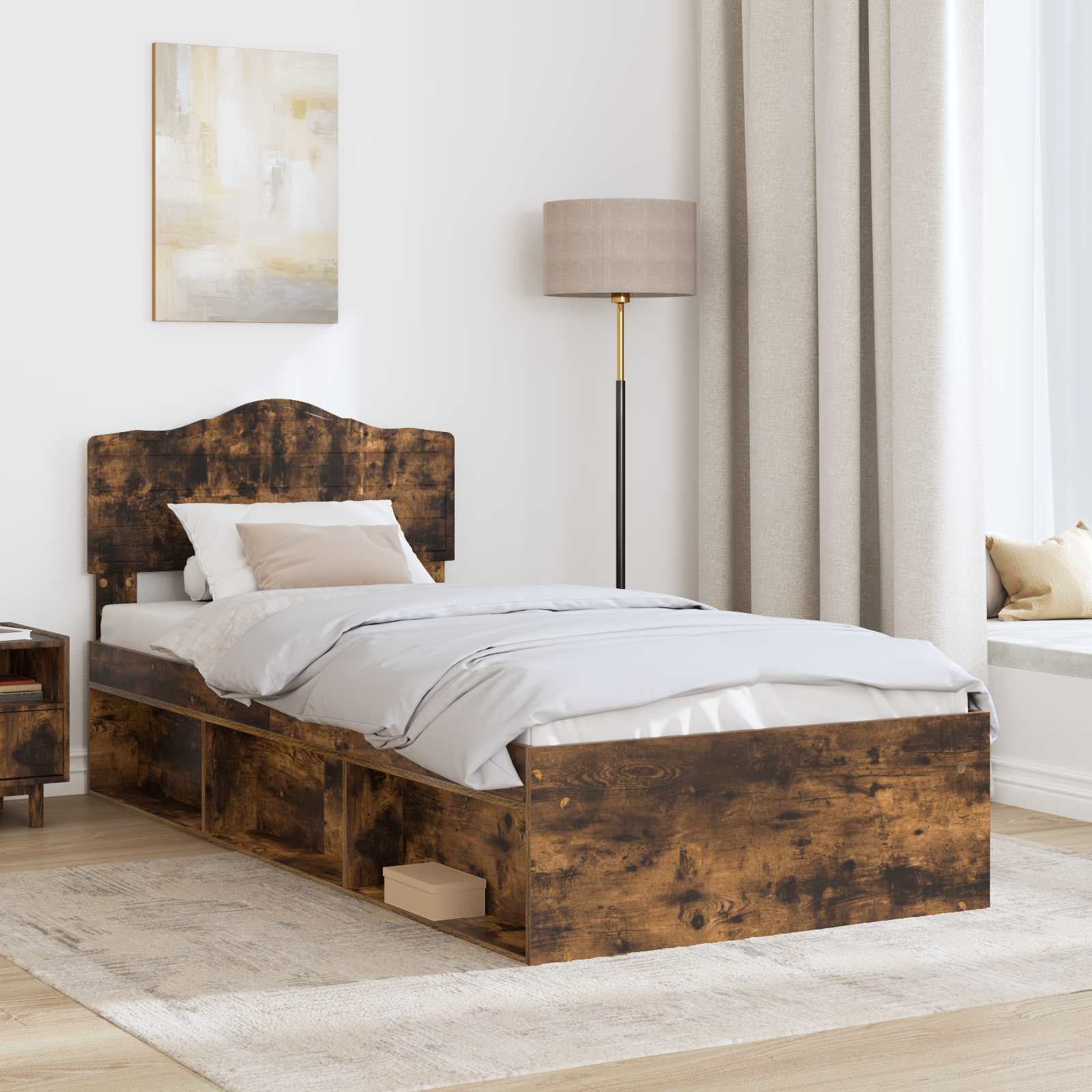 Bettrahmen Geräucherte Eiche 90 x 190 cm Massives Kiefernholz
