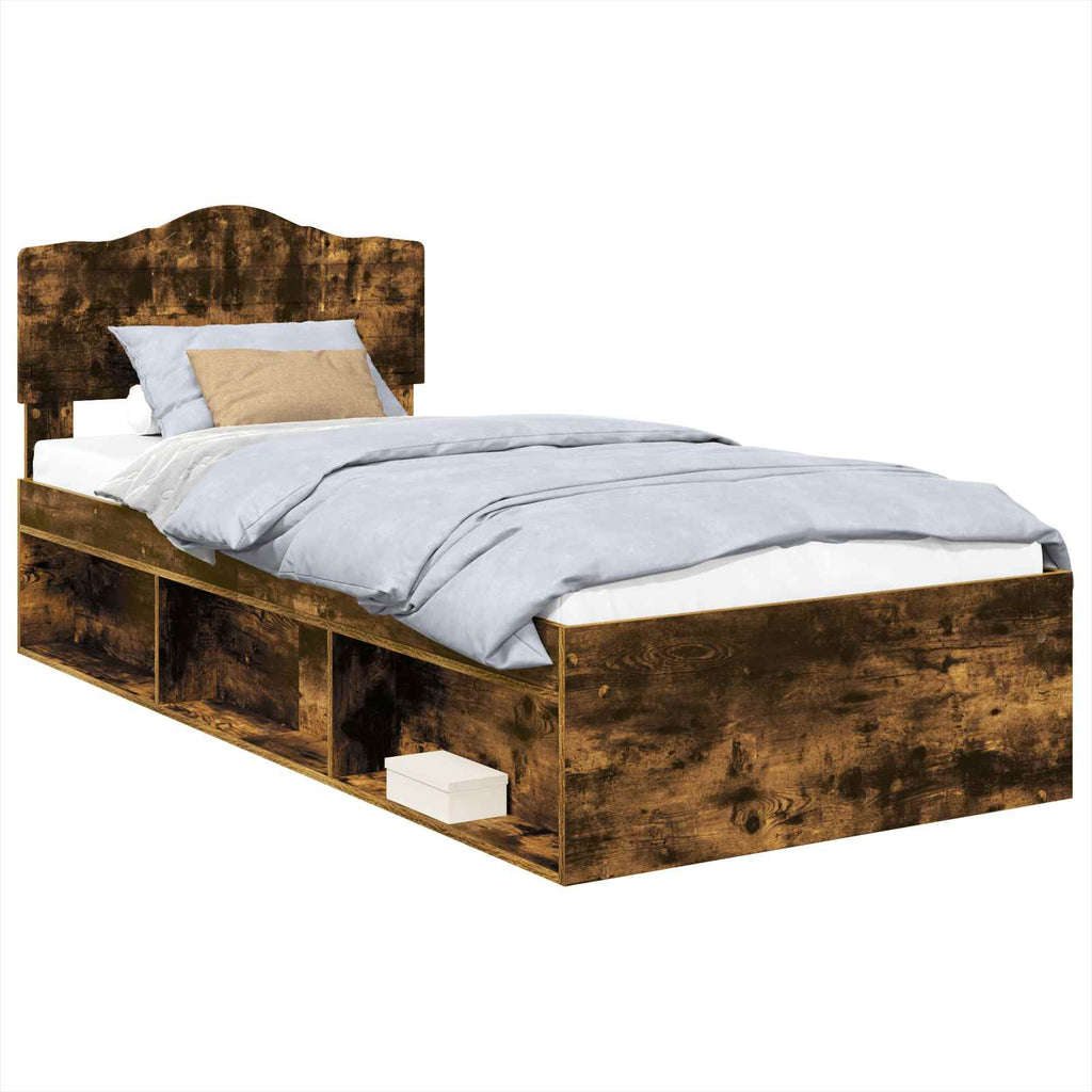 Bettrahmen Geräucherte Eiche 90 x 190 cm Massives Kiefernholz