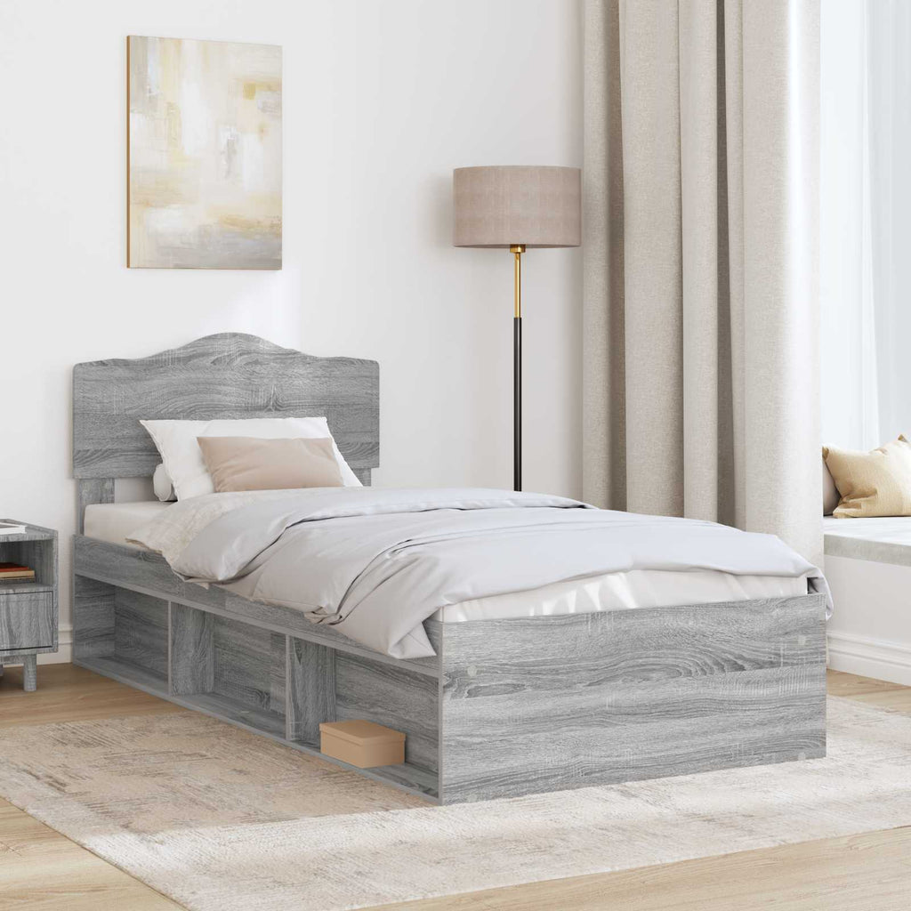 Bettrahmen Graues Sonoma 90 x 190 cm Massives Kiefernholz
