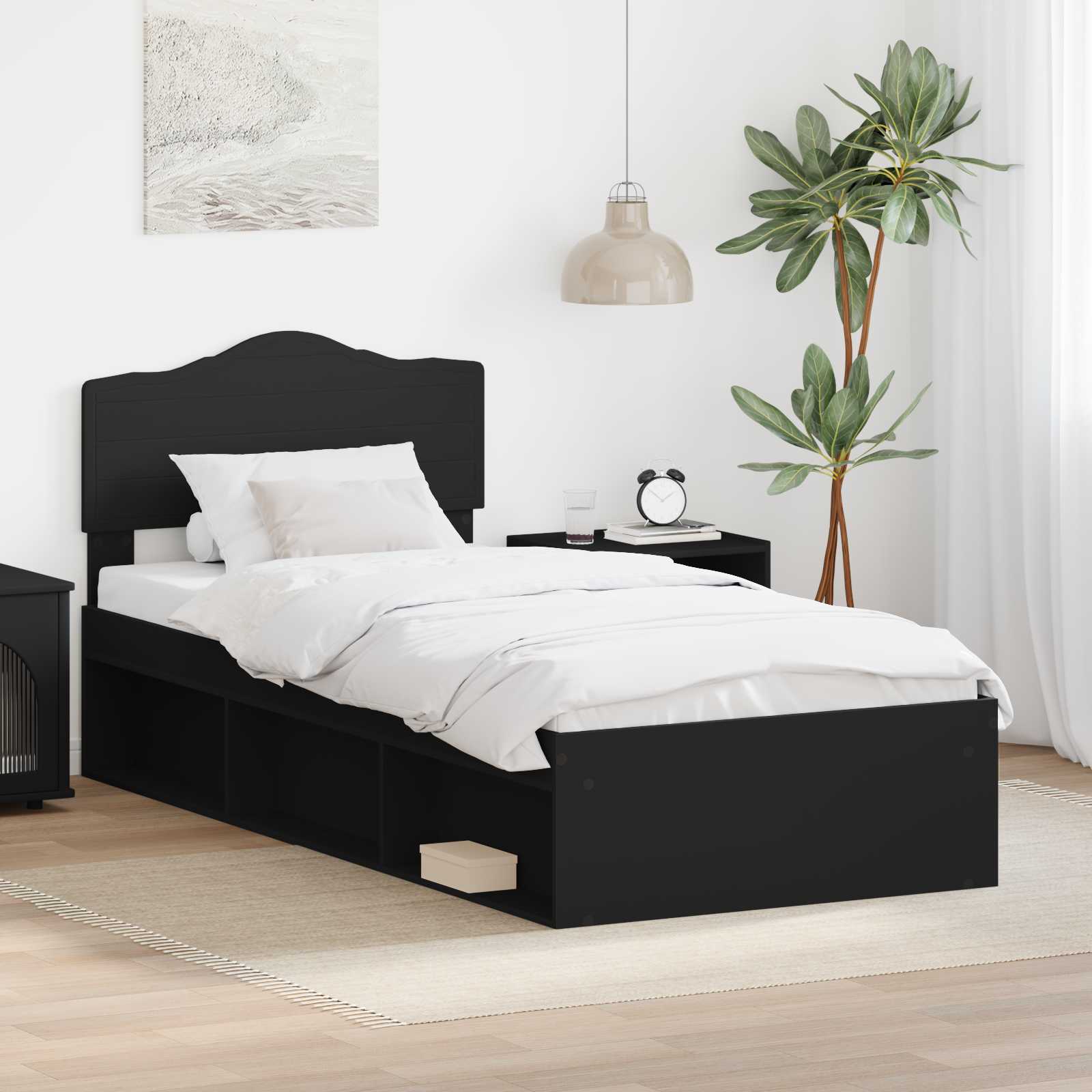 Bettrahmen Schwarz 75 x 190 cm Massives Kiefernholz