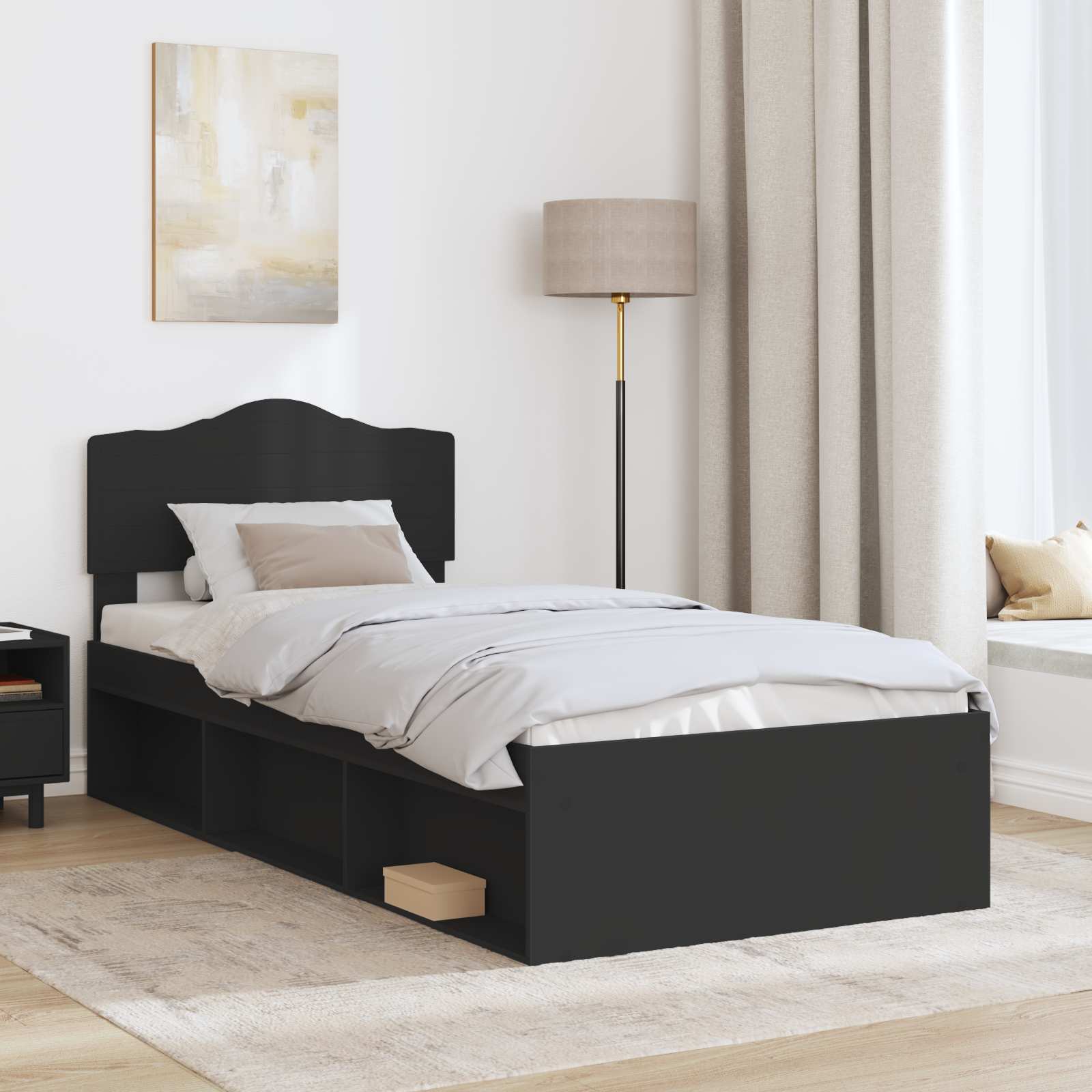 Bettrahmen Schwarz 75 x 190 cm Massives Kiefernholz