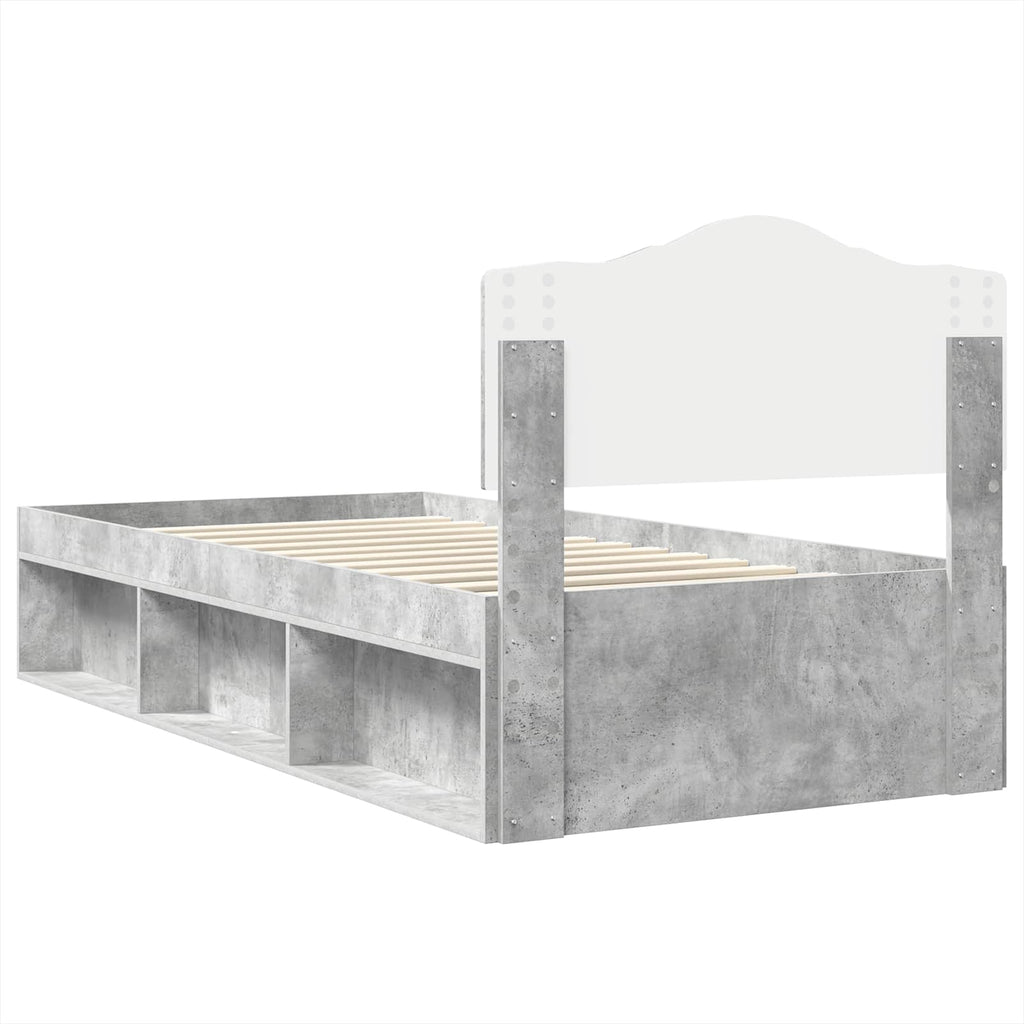 Bettrahmen Beton Grau 75 x 190 cm Massives Kiefernholz