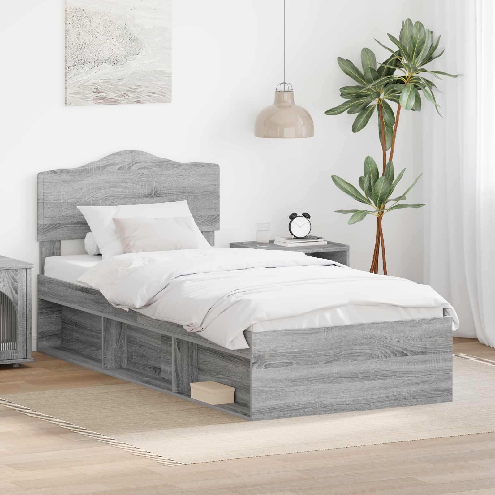 Bettrahmen Graues Sonoma 75 x 190 cm Massives Kiefernholz