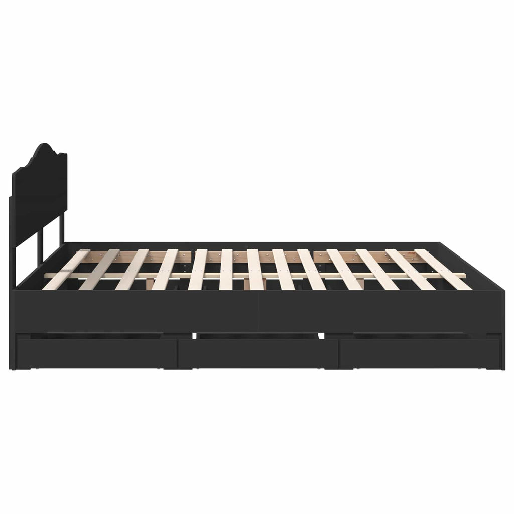 Bettrahmen mit Schubladen Schwarz 200 x 200 cm Ingenieurs Holz