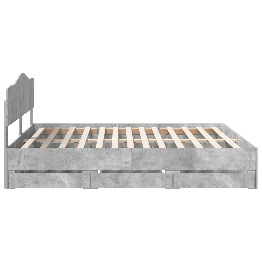 Bettrahmen mit Kopfteil Beton Grau 200 x 200 cm Ingenieurs Holz