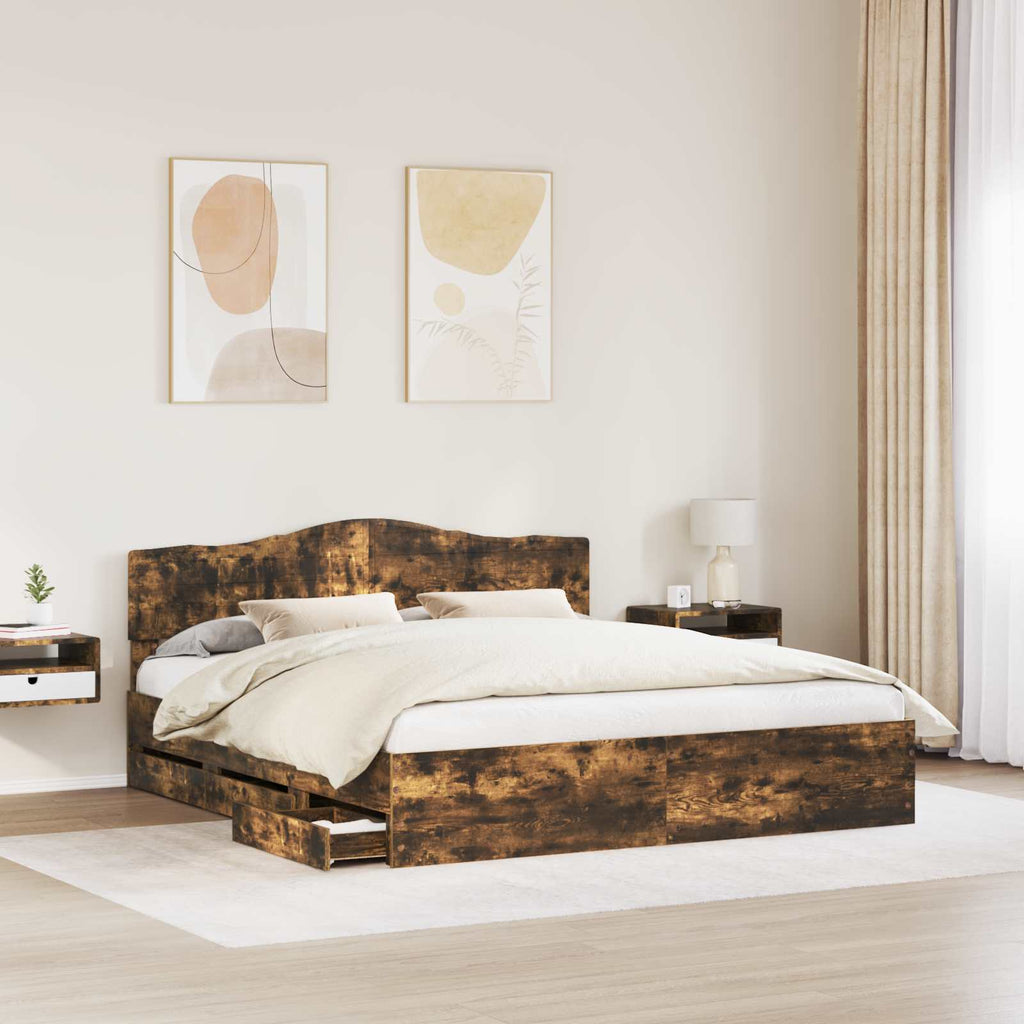 Bettrahmen Geräucherte Eiche 180 x 200 cm Ingenieurs Holz
