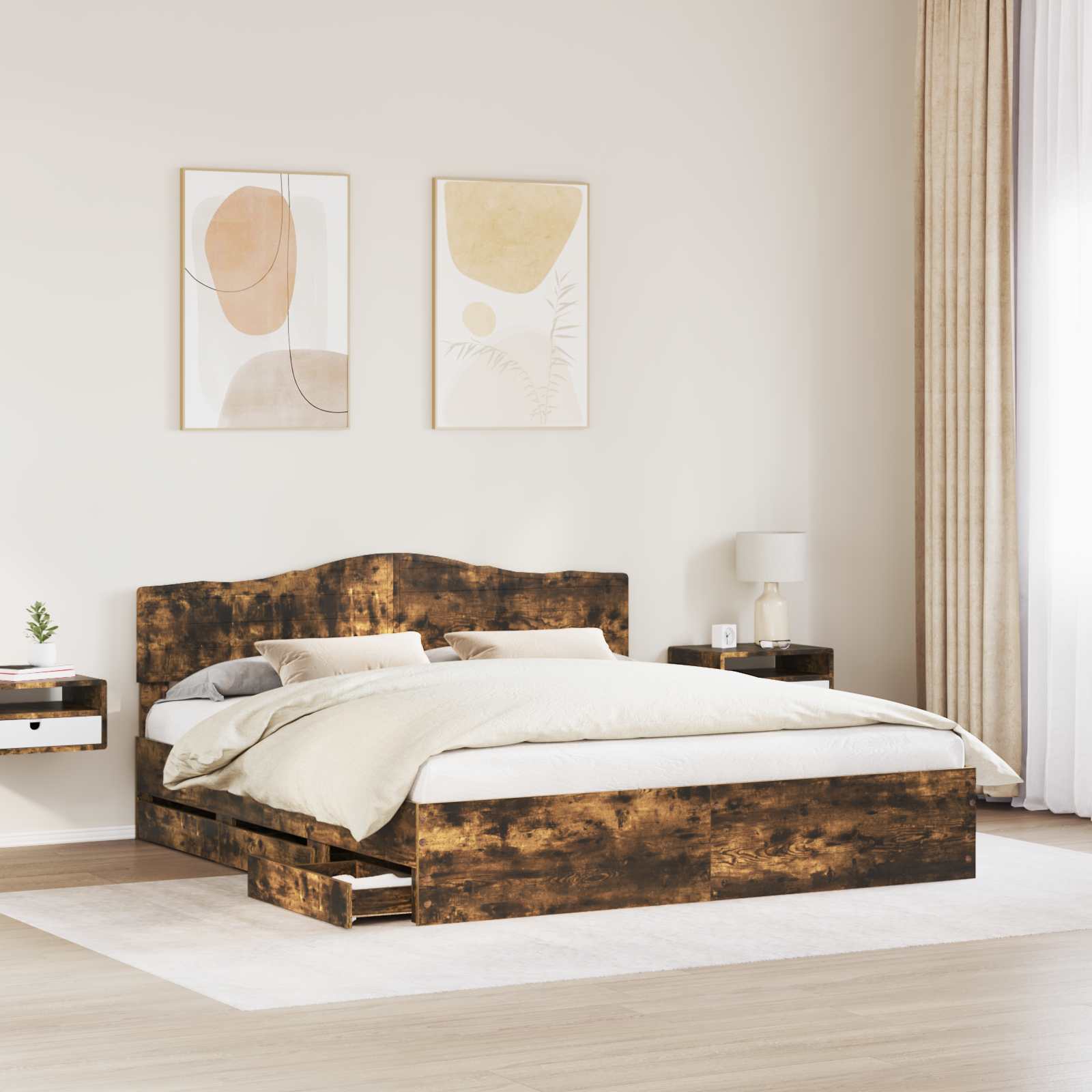 Bettrahmen Geräucherte Eiche 180 x 200 cm Ingenieurs Holz