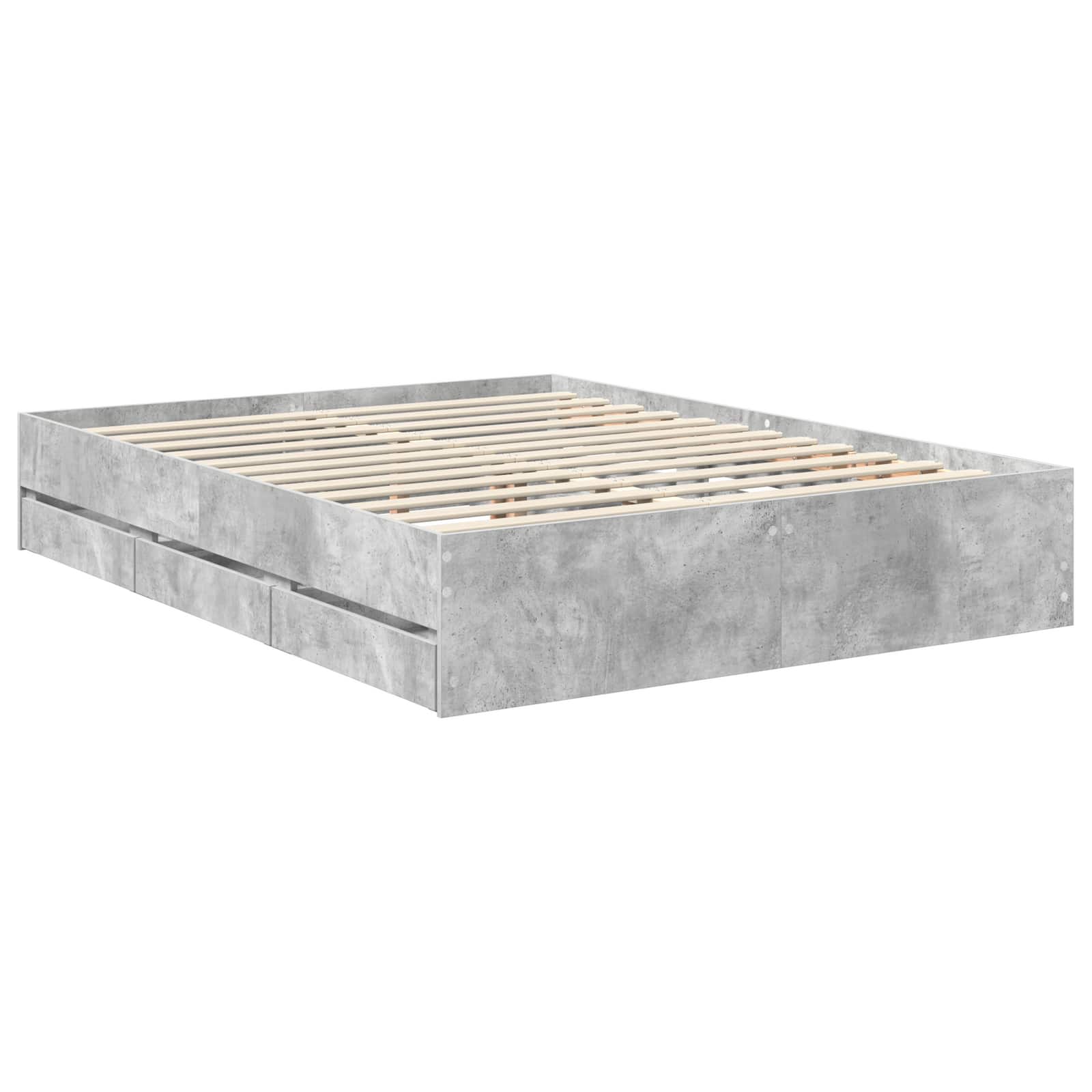 Bettrahmen mit Kopfteil Beton Grau 150 x 200 cm Ingenieurs Holz