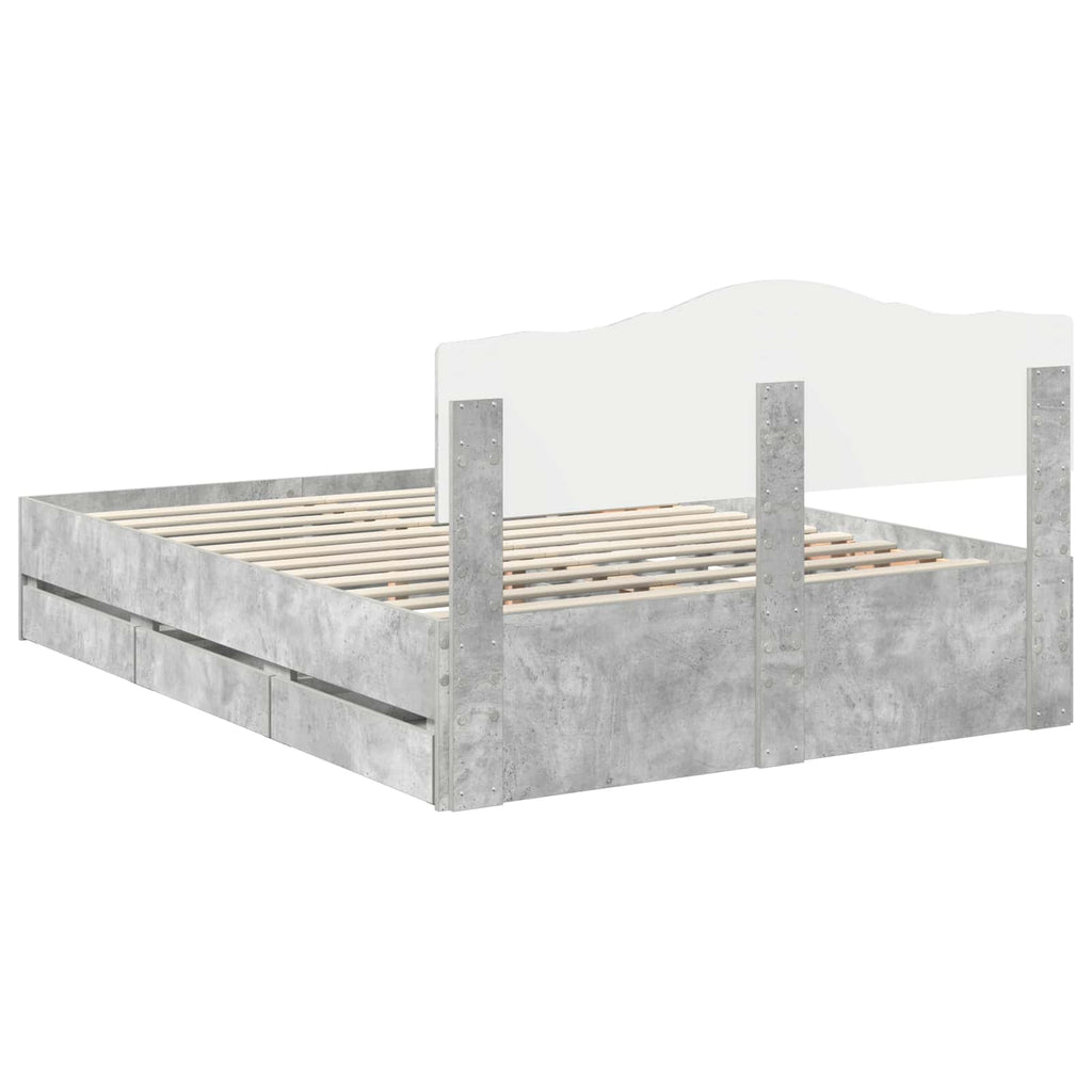 Bettrahmen mit Kopfteil Beton Grau 150 x 200 cm Ingenieurs Holz