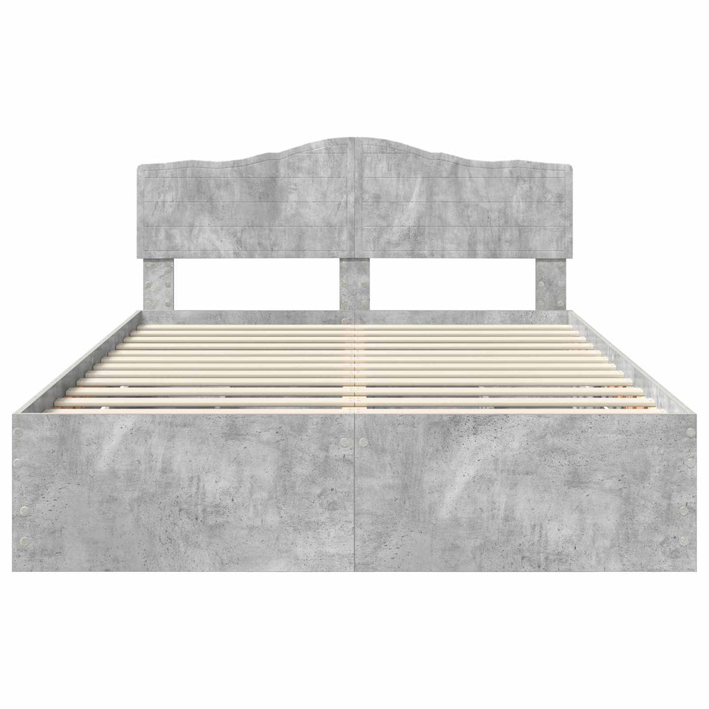 Bettrahmen mit Kopfteil Beton Grau 140 x 190 cm Ingenieurs Holz