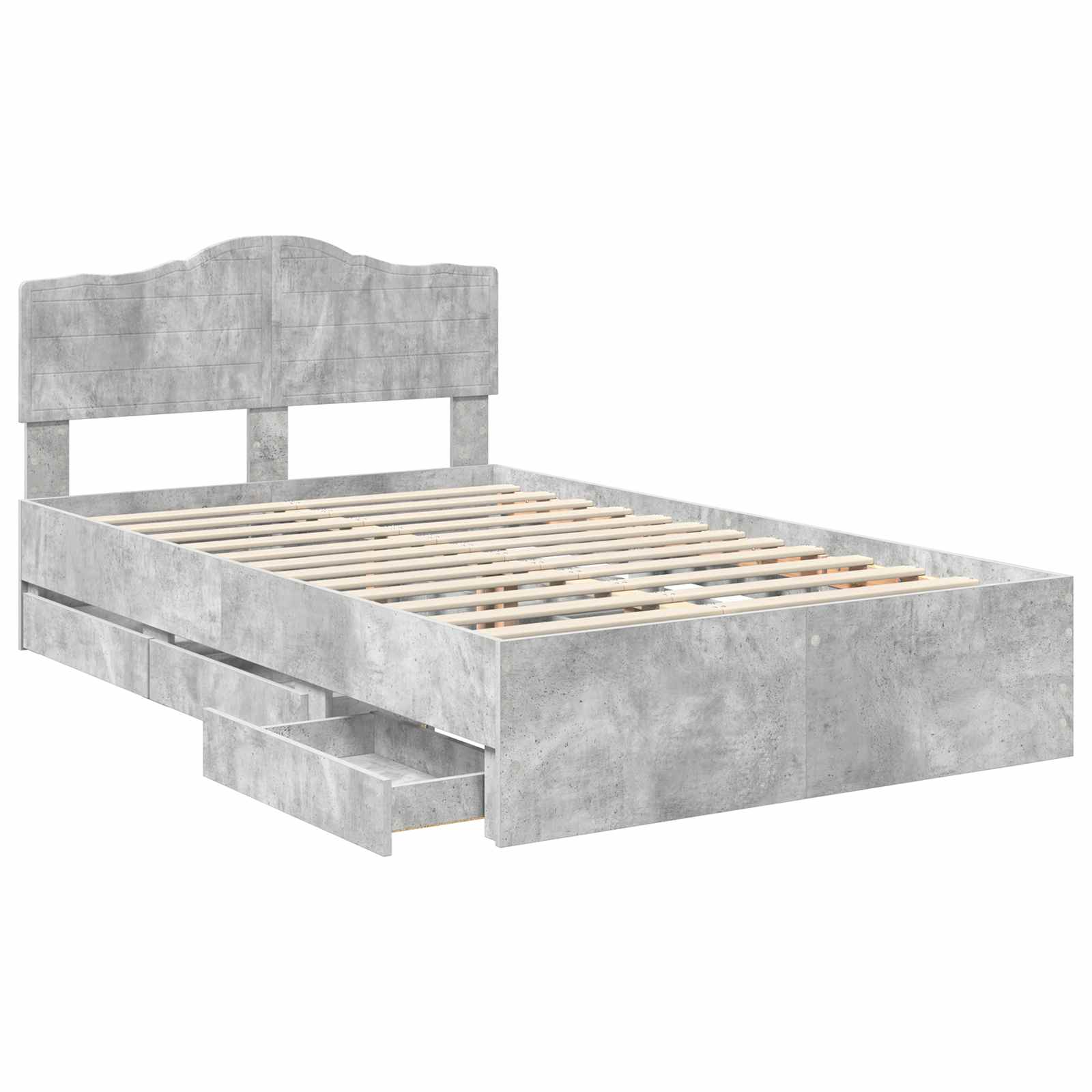 Bettrahmen mit Kopfteil Beton Grau 135 x 190 cm Ingenieurs Holz