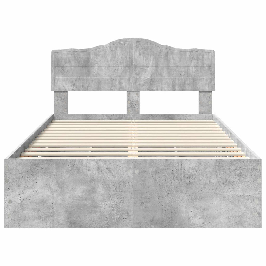 Bettrahmen mit Kopfteil Beton Grau 135 x 190 cm Ingenieurs Holz