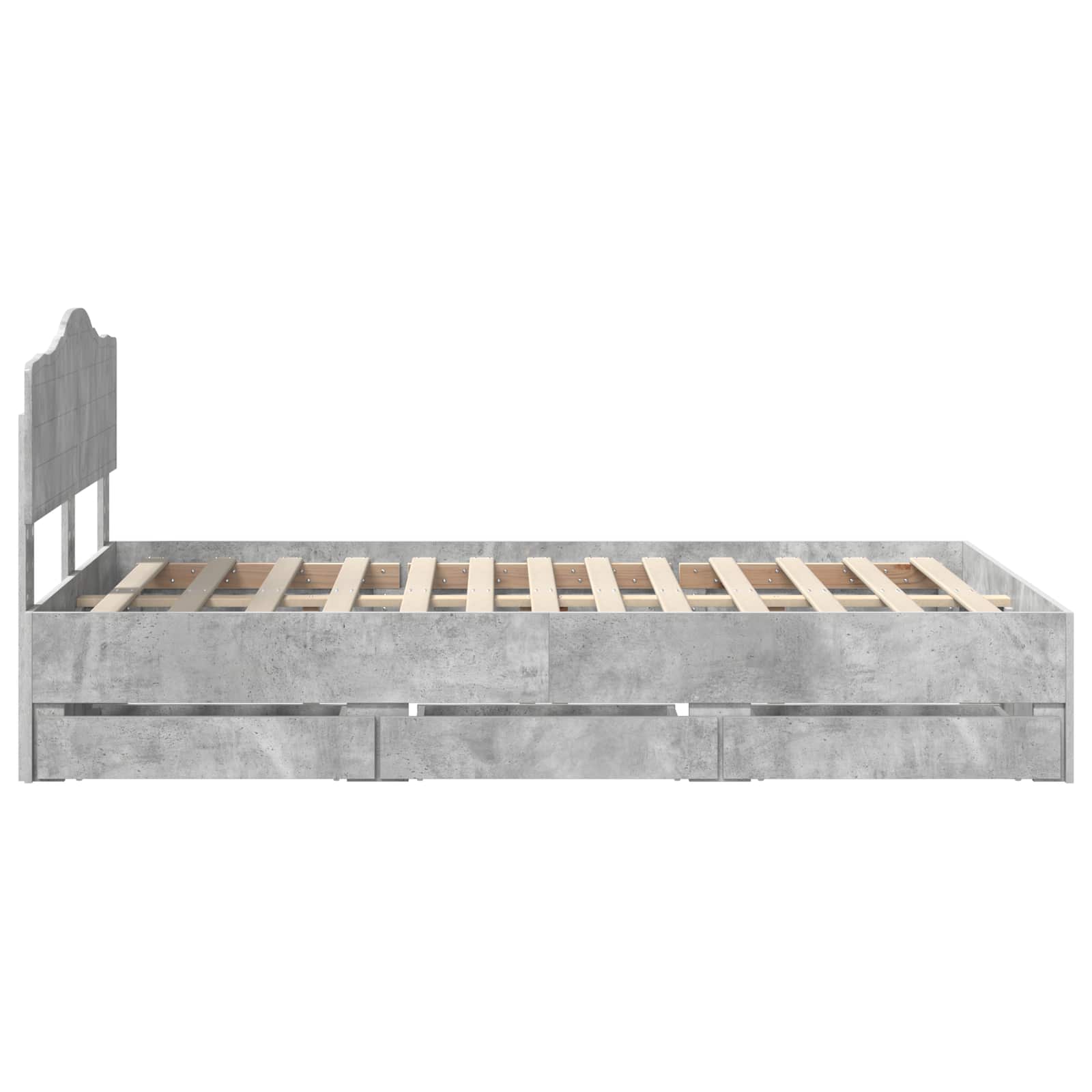 Bettrahmen mit Kopfteil Beton Grau 135 x 190 cm Ingenieurs Holz