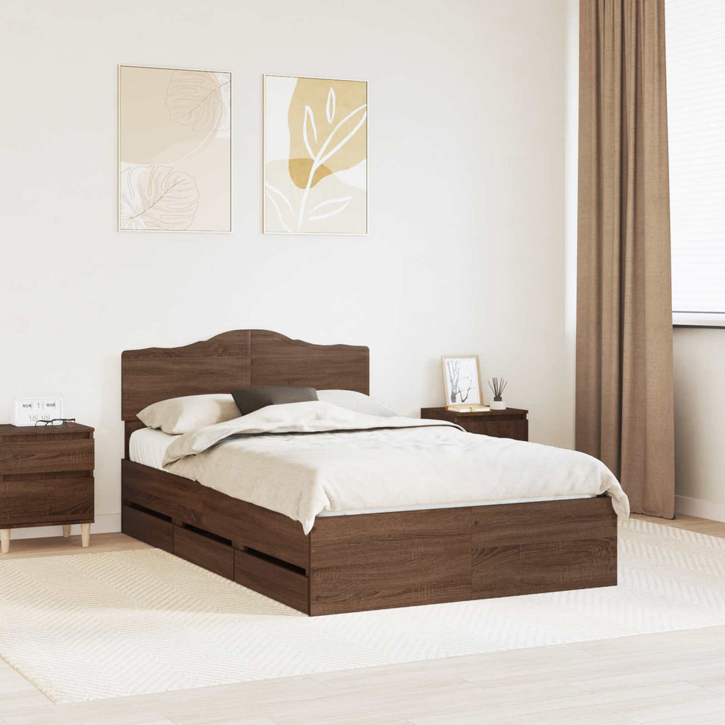 Bettrahmen Braun Eichen-Optik 135 x 190 cm Ingenieurs Holz