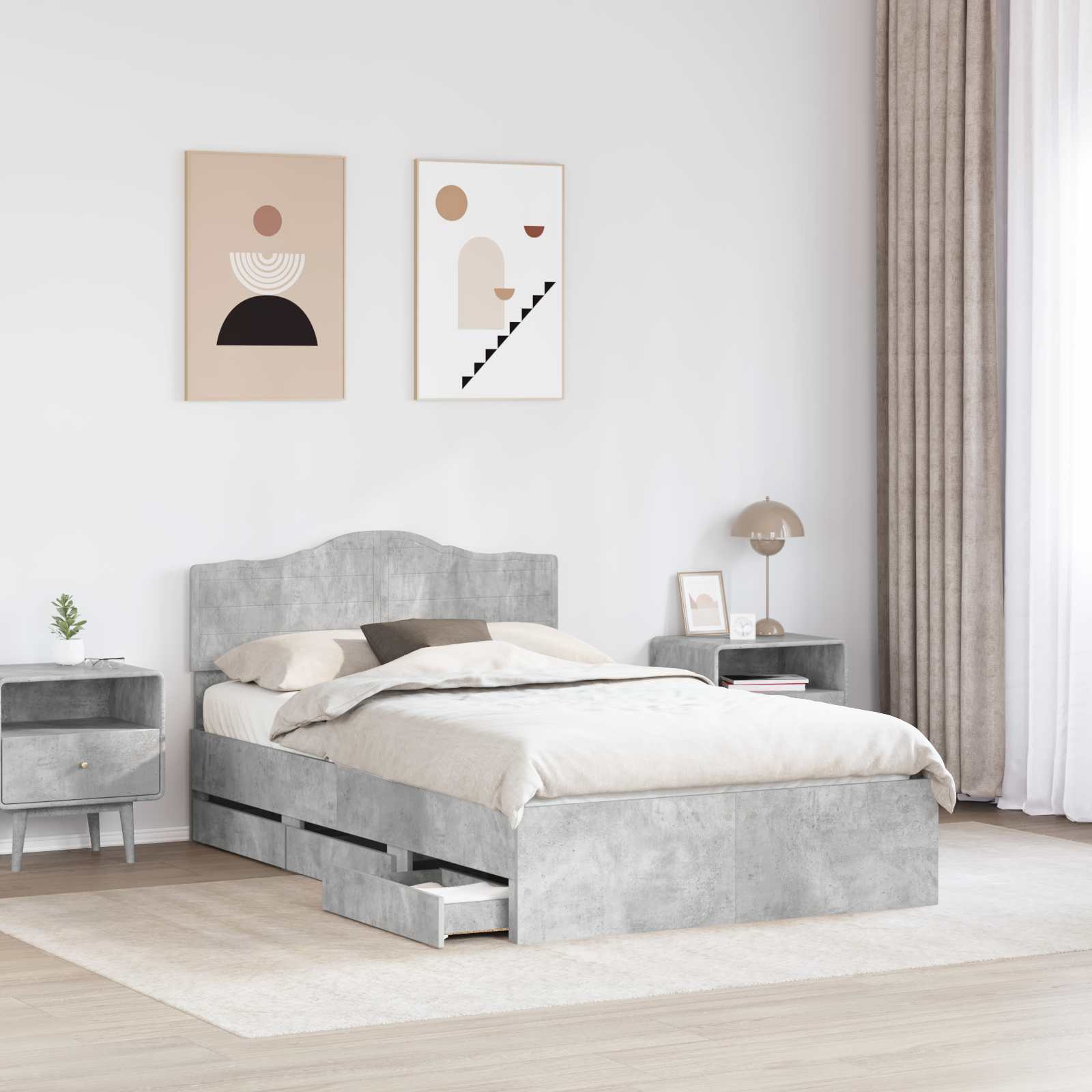 Bettrahmen mit Kopfteil Beton Grau 120 x 190 cm Ingenieurs Holz