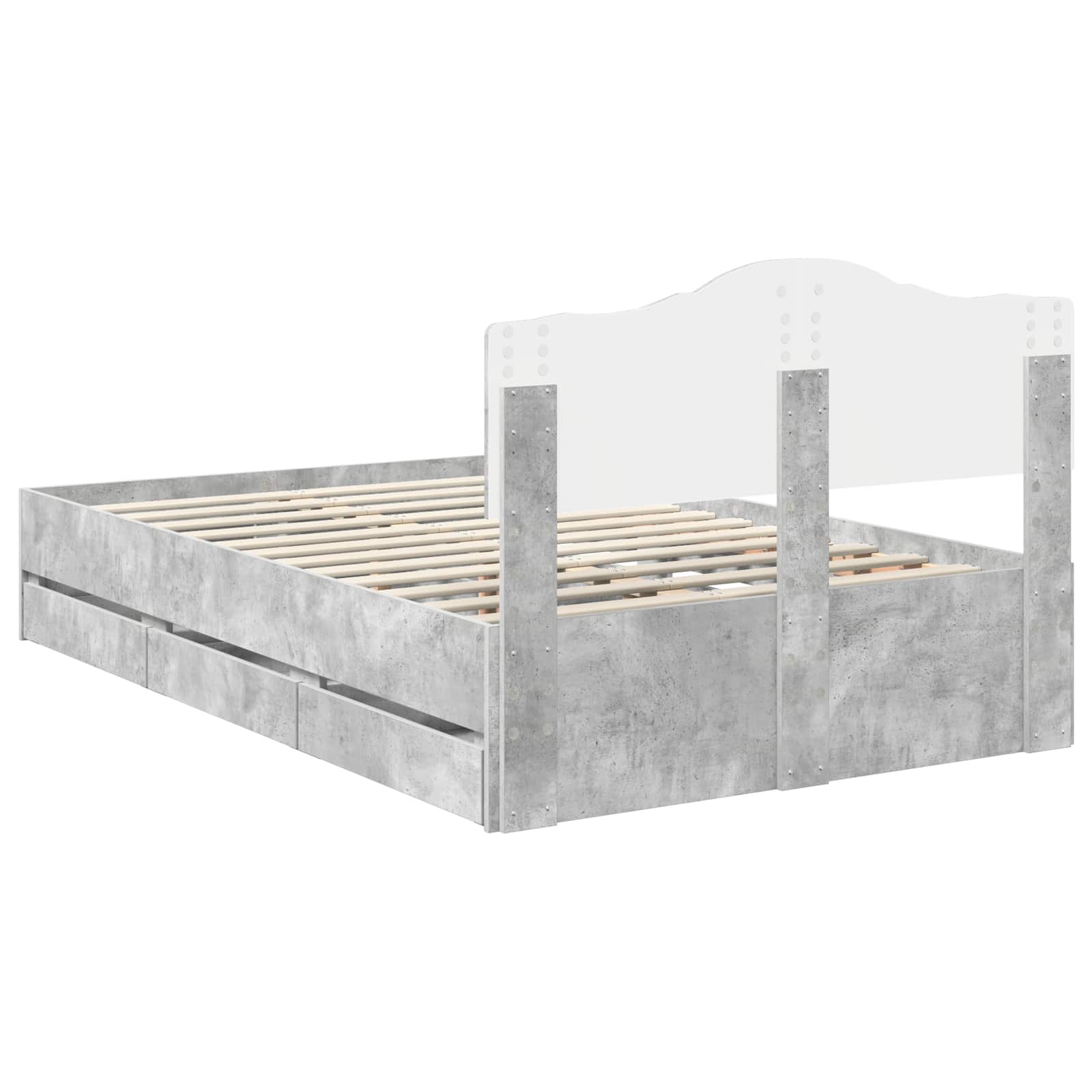 Bettrahmen mit Kopfteil Beton Grau 120 x 190 cm Ingenieurs Holz