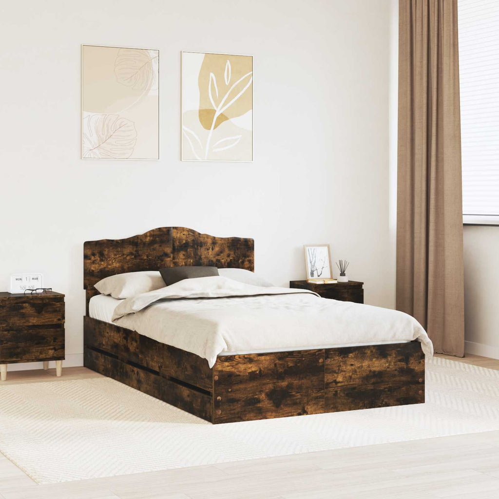 Bettrahmen Geräucherte Eiche 120 x 190 cm Ingenieurs Holz