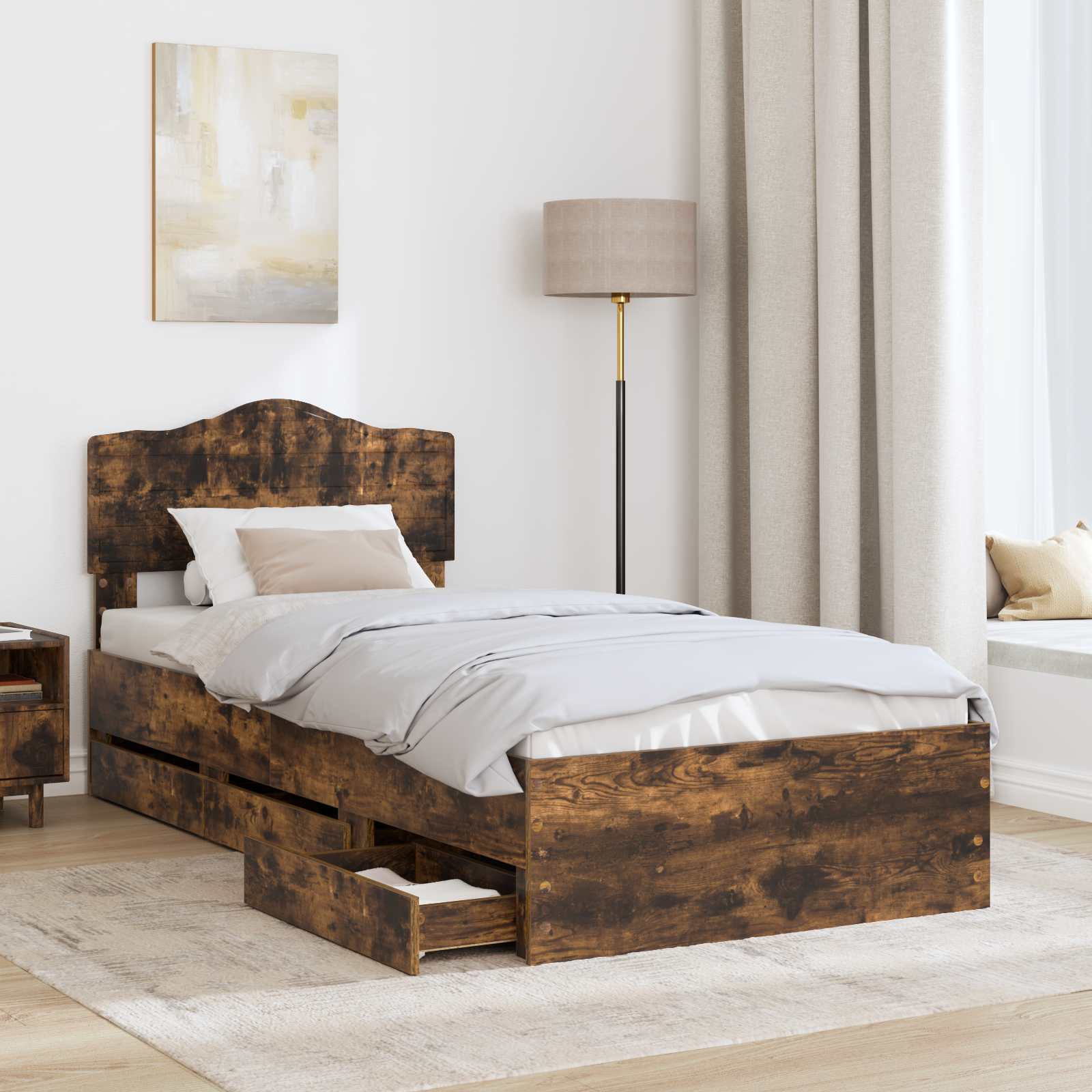 Bettrahmen Geräucherte Eiche 100 x 200 cm Ingenieurs Holz