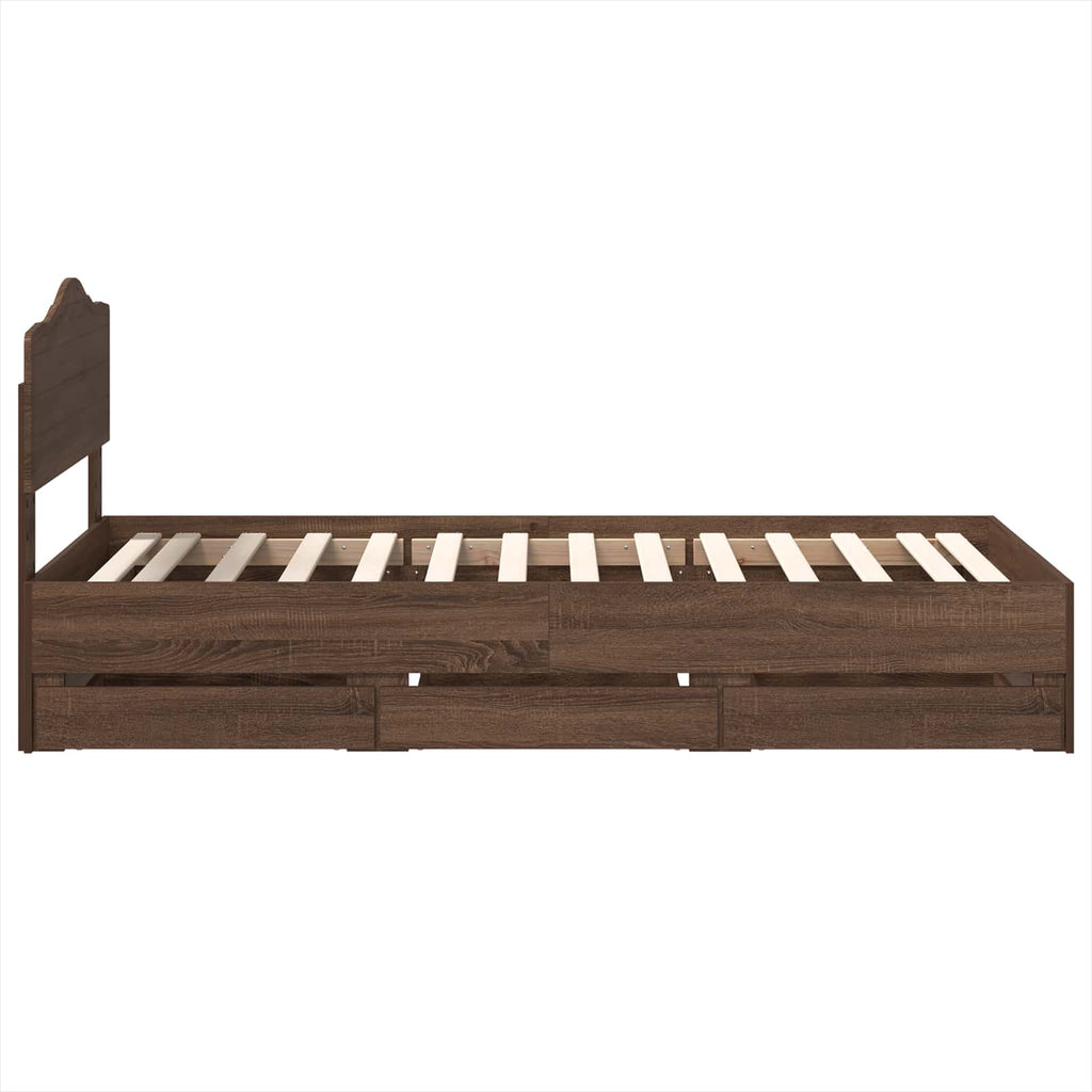 Bettrahmen Braun Eichen-Optik 90 x 190 cm Ingenieurs Holz
