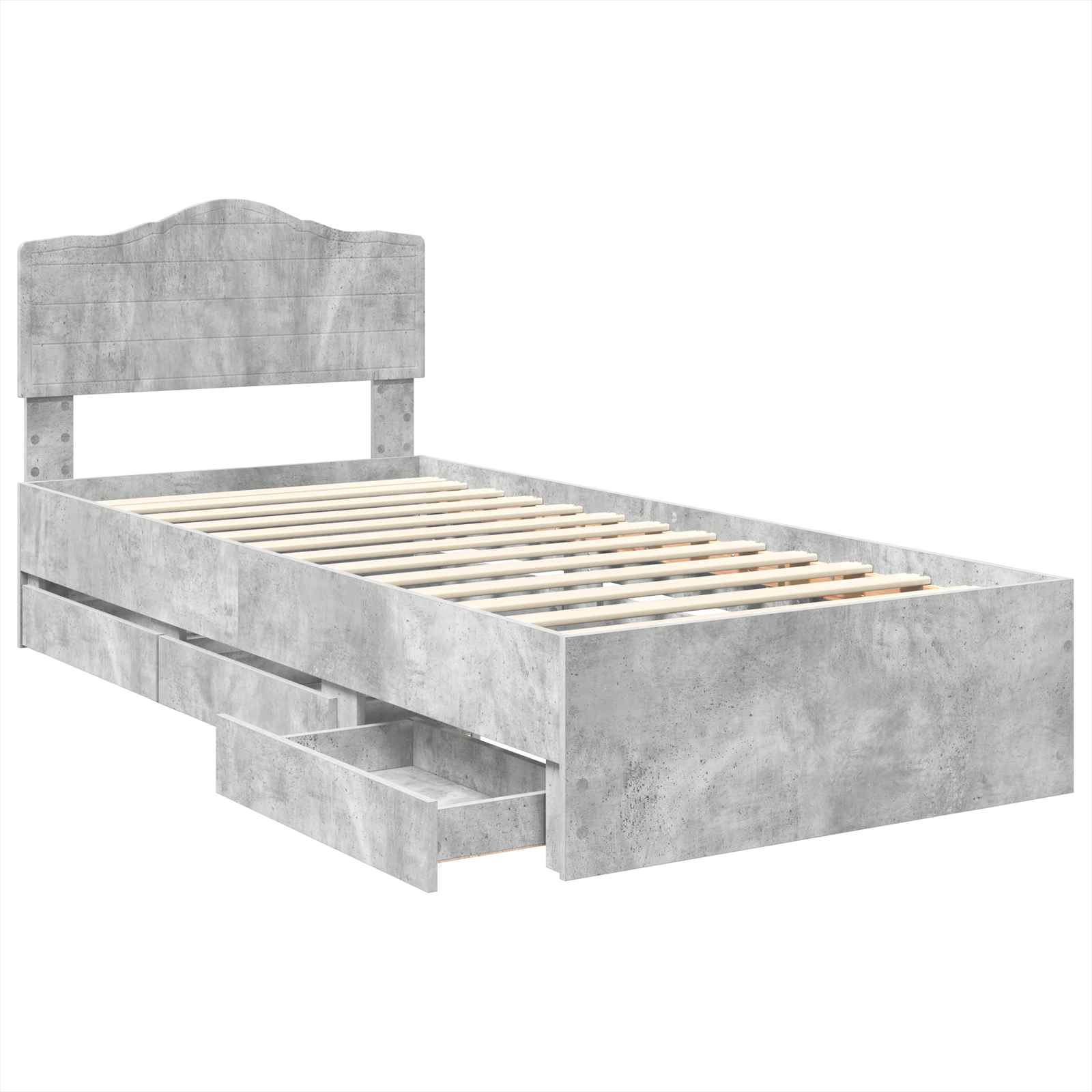 Bettrahmen mit Kopfteil Beton Grau 75 x 190 cm Ingenieurs Holz