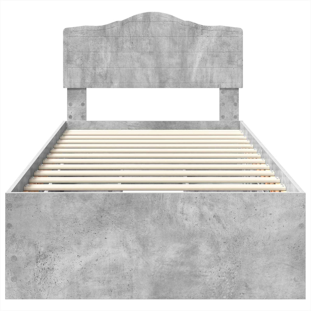 Bettrahmen mit Kopfteil Beton Grau 75 x 190 cm Ingenieurs Holz