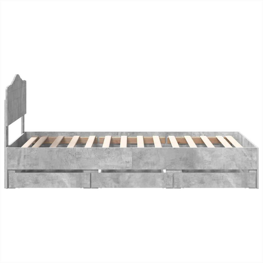 Bettrahmen mit Kopfteil Beton Grau 75 x 190 cm Ingenieurs Holz
