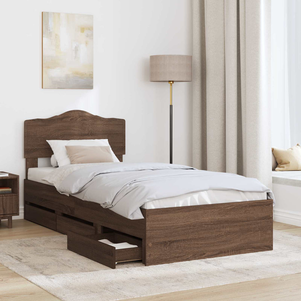Bettrahmen Braun Eichen-Optik 75 x 190 cm Ingenieurs Holz