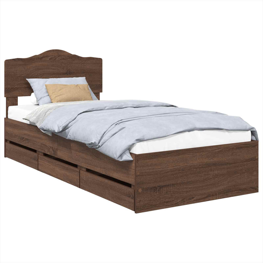Bettrahmen Braun Eichen-Optik 75 x 190 cm Ingenieurs Holz