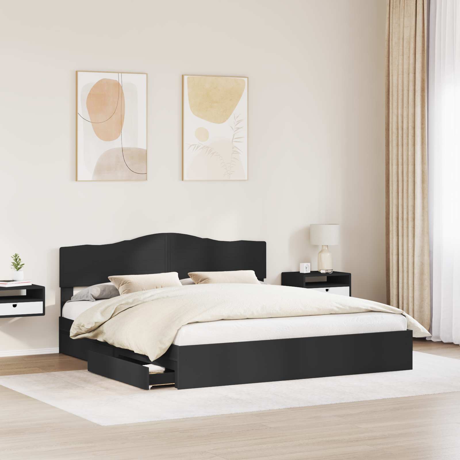 Aufbewahrungsbett Schwarz 200 x 200 cm Holzwerkstoff
