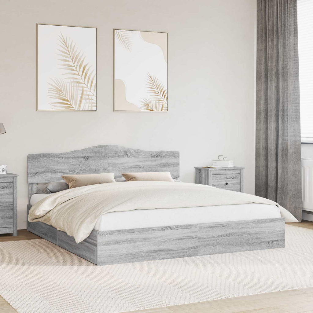 Aufbewahrungsbett Graues Sonoma 200 x 200 cm Holzwerkstoff
