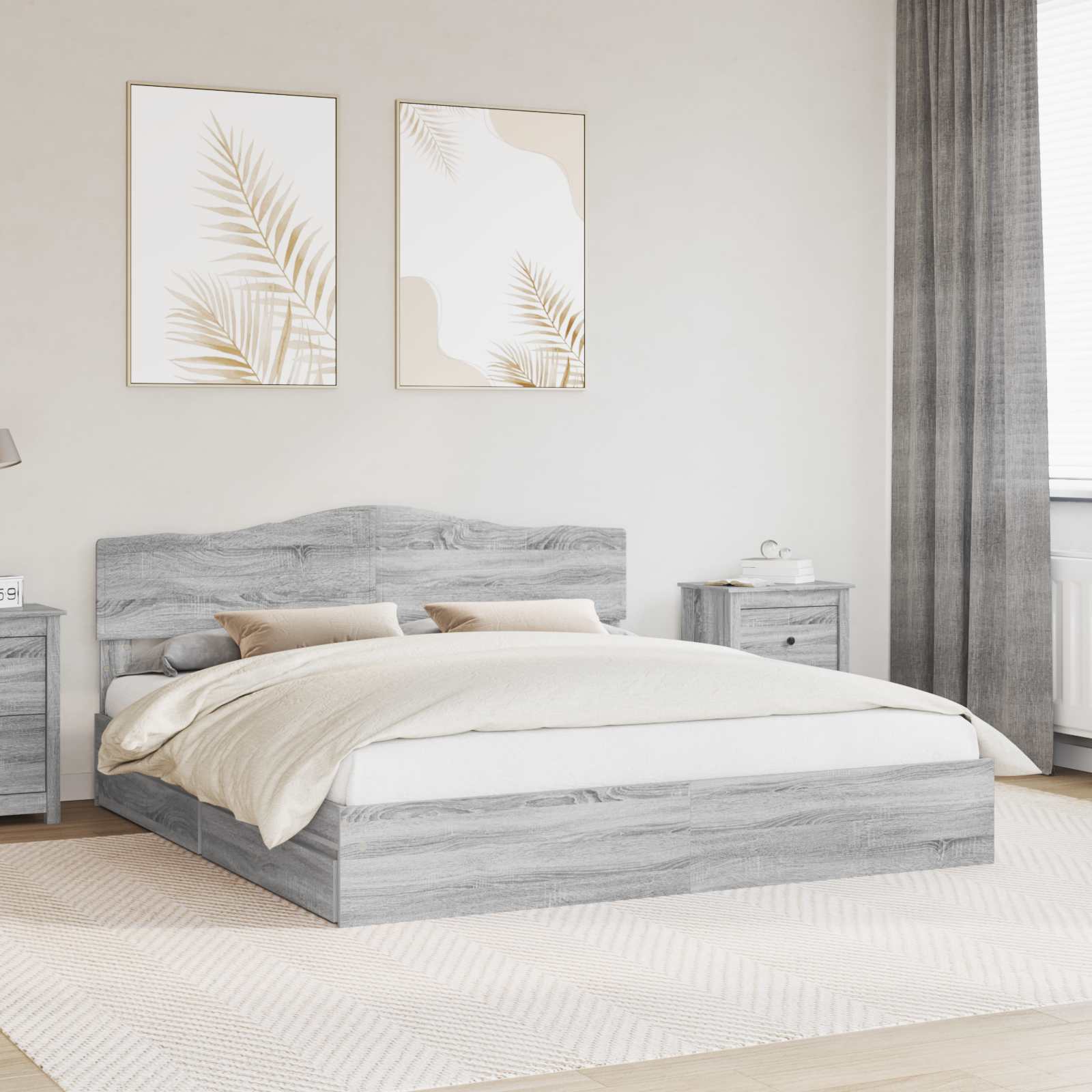 Aufbewahrungsbett Graues Sonoma 200 x 200 cm Holzwerkstoff