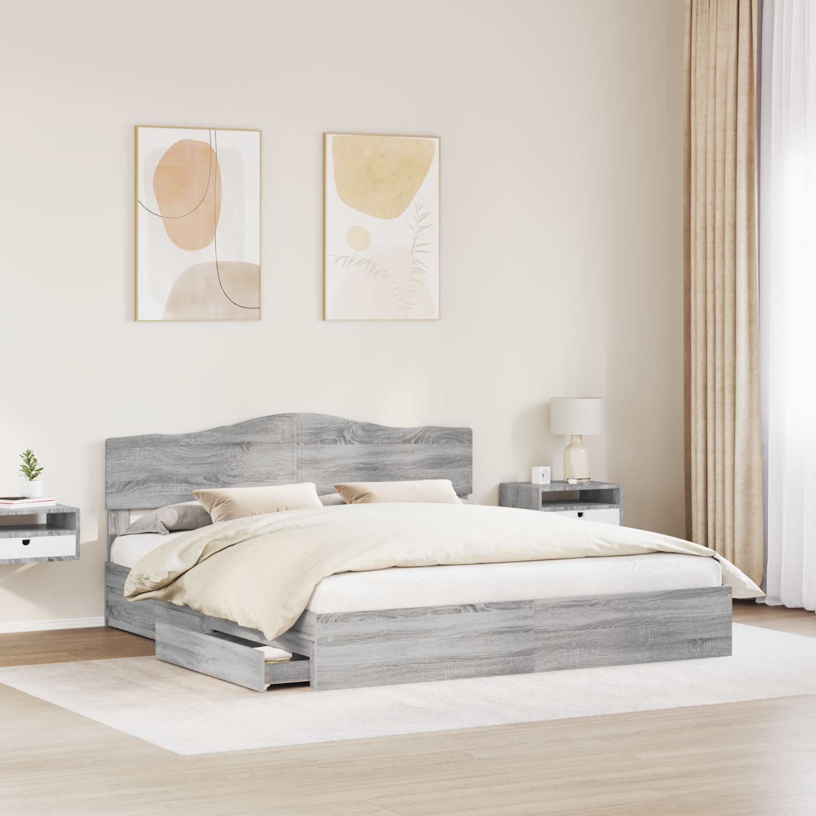 Aufbewahrungsbett Graues Sonoma 200 x 200 cm Holzwerkstoff